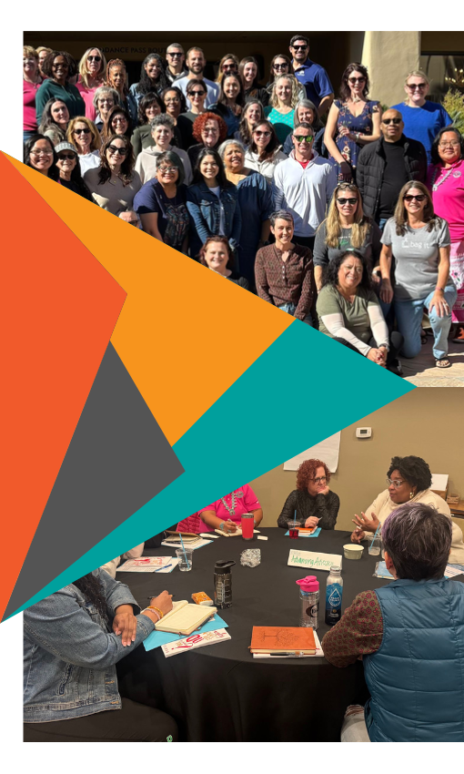 Escape photos and arrow graphic